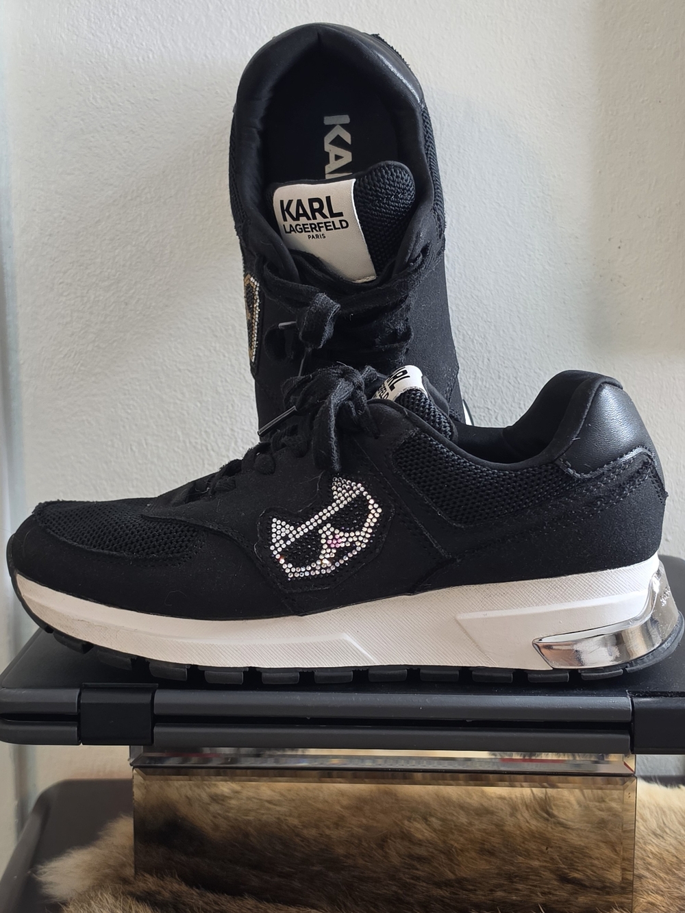 Karl Lagerfeld Women's Black Crystal Logo Sneaker